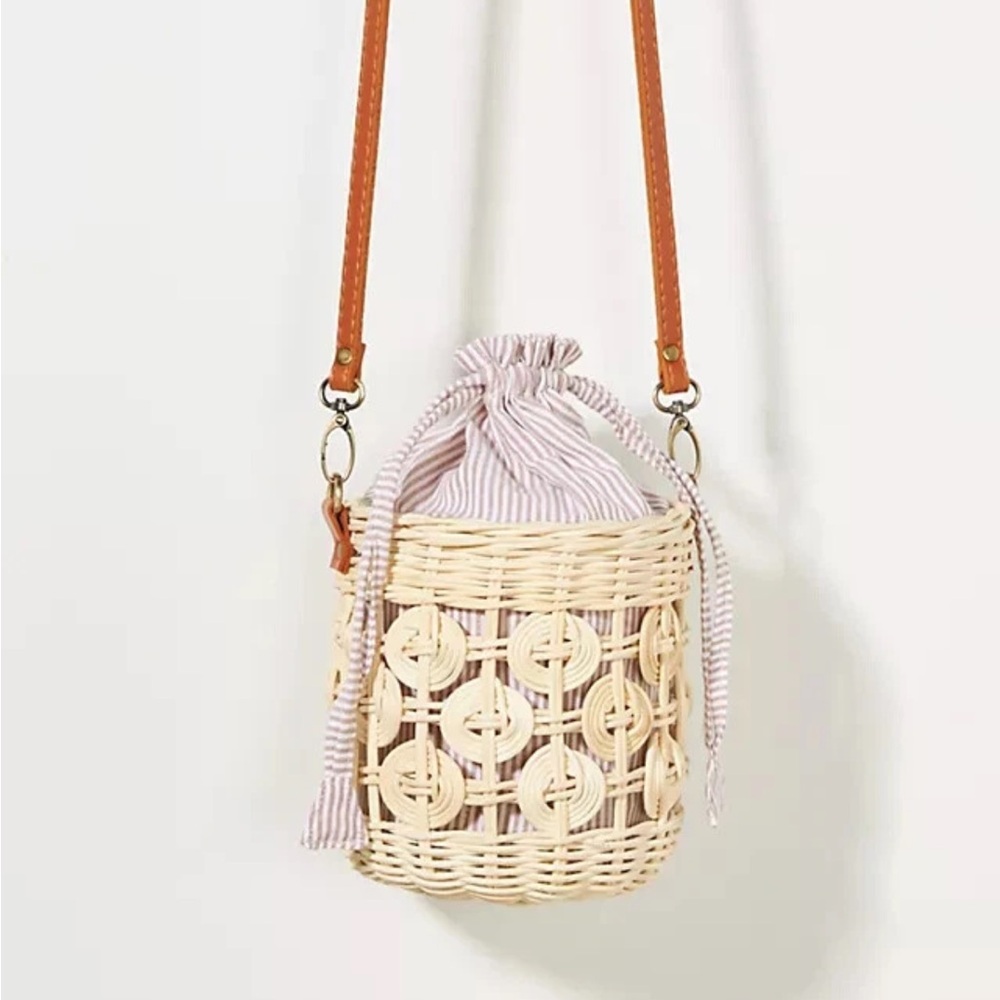 Anthropologie lined Beige Woven Peekaboo Bucket Purse
